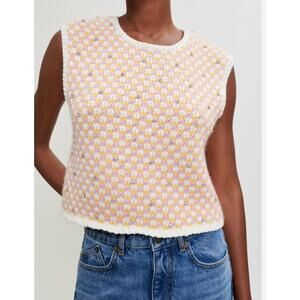 NWT Maje Pink Rhinsetone Knit Maelana Sleeveless Sweater Large